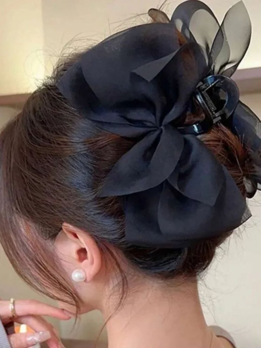 Black Floral BowHair Clip N1459